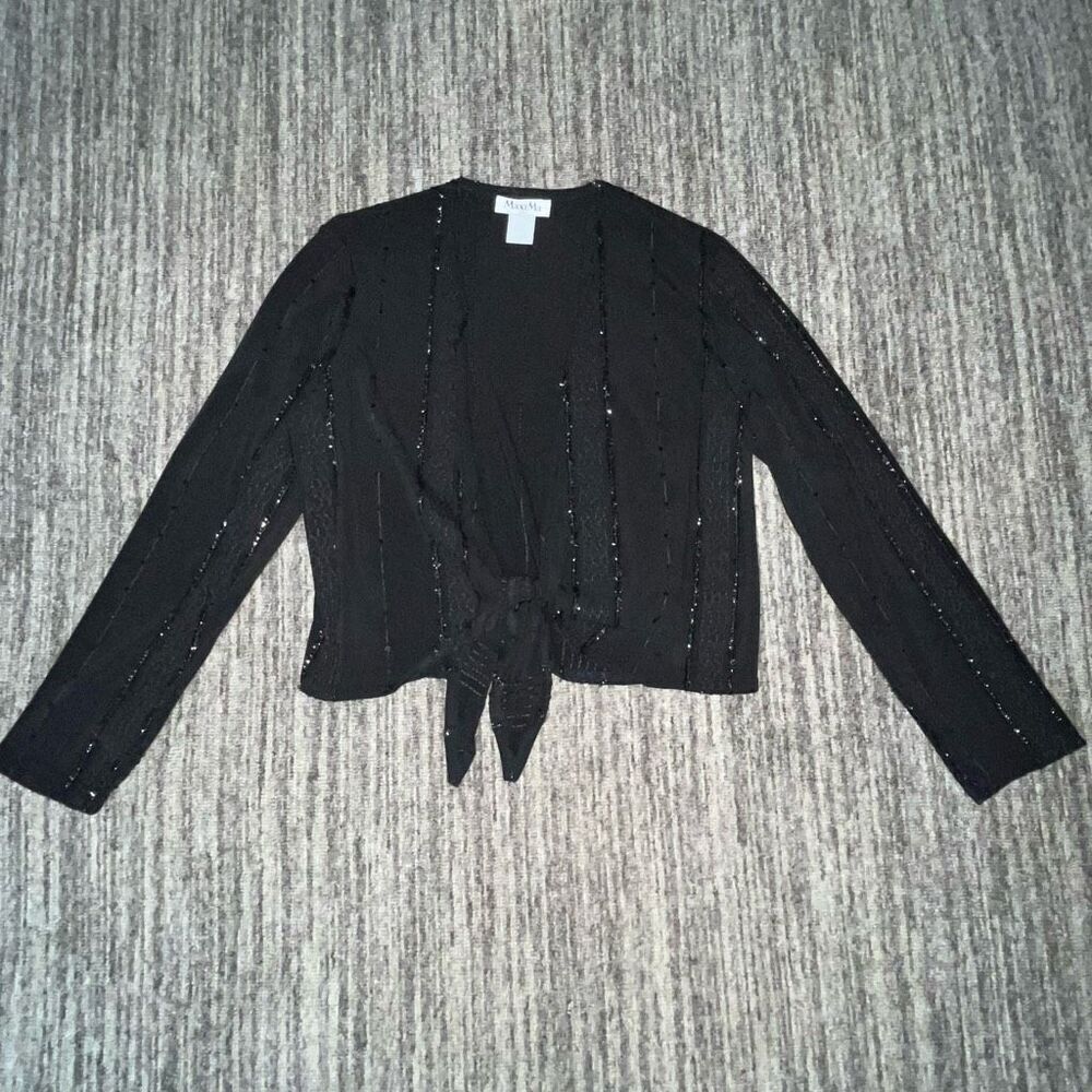 MaxiMa Womens Medium Tie Front Sequin Shrug Black‎ Embellished Whimsigoth NWOT